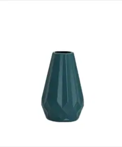 Faceted teal vase with a geometric design on a white background. | 28Alchemy