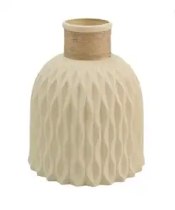 Textured beige ceramic vase with a cylindrical neck wrapped in twine. | 28Alchemy