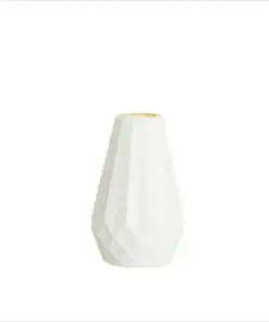 White geometric vase with faceted design, set against a plain white background. | 28Alchemy