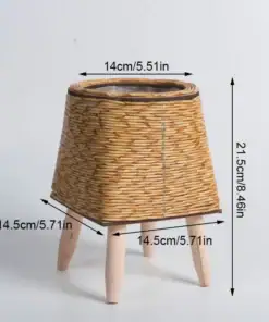 Rattan Planter Stand with wooden legs, 21.5cm tall, 14.5cm wide, top diameter 14cm. | 28Alchemy