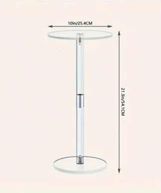 A glass side table, 10in/25.4cm wide and 21.3in/54.1cm tall, with a round top and base. | 28Alchemy