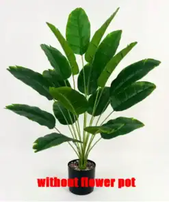 A tall green artificial plant in a small black pot with "without flower pot" written in red text below. | 28Alchemy