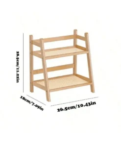 Two-tier wooden shelf with dimensions: 28.5cm high, 18cm deep, and 26.5cm wide, shown on a white background. | 28Alchemy