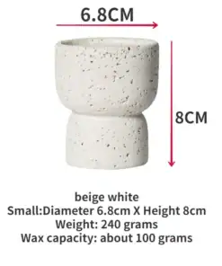 Beige white cup with textured surface, 6.8cm diameter, 8cm tall, holds 100g wax, weighs 240g. | 28Alchemy