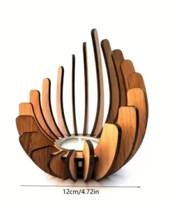 Curved wooden lamp shade with fan-like slats, open design, measuring 12cm or 4.72 inches wide at the base. | 28Alchemy