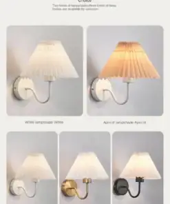 Four wall lamps with pleated shades in white and apricot, shown with white, copper, and black lamp bodies. | 28Alchemy