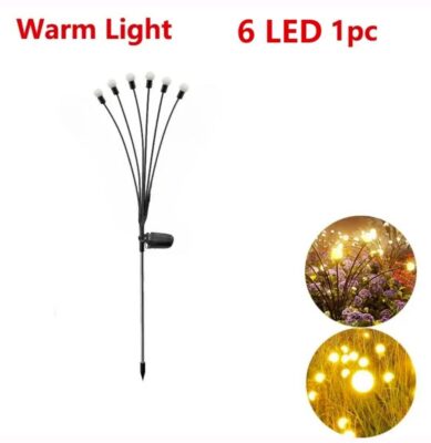Outdoor Firefly Lamps: 6 warm LED bulbs on flexible wires, glowing beautifully among flowers at night. | 28Alchemy
