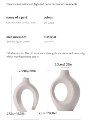 Minimalist White Vase Collection: two off-white ceramic vases with modern hollow designs, sizes in cm and inches shown. | 28Alchemy
