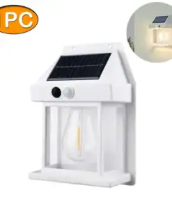 White solar-powered wall light with a bulb inside, shown mounted on a wall and labeled "1PC" in an orange oval. | 28Alchemy