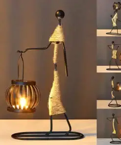 Metal stick figure with twine wrap holds a glowing lantern; shown from multiple angles against a neutral background. | 28Alchemy