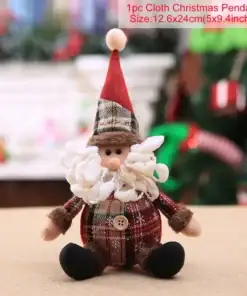 A plaid fabric Santa Christmas ornament with a fluffy beard sits on a table; size shown as 12.6x24cm. | 28Alchemy