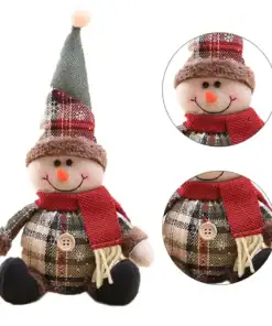 Plush snowman doll with a plaid hat, red scarf, and brown boots, shown from different angles. | 28Alchemy