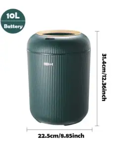 Green 10L battery-operated trash can with lid; size: 31.4cm tall, 22.5cm wide. | 28Alchemy