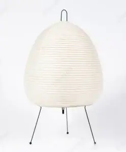 A white, oval-shaped paper lamp with black wire legs, standing on a plain white background. | 28Alchemy