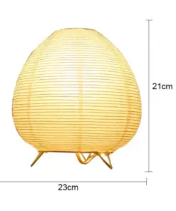 Glowing round paper lantern lamp with horizontal lines, measuring 23cm wide and 21cm tall, on short legs. | 28Alchemy