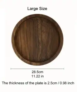 Round wooden tray, 28.5 cm (11.22 in) wide, 2.5 cm (0.98 in) thick, labeled as large size, on a white background. | 28Alchemy
