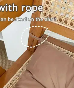 Cushion tied to a wooden chair with a rope; text reads "with rope Can be fixed on the chair. | 28Alchemy