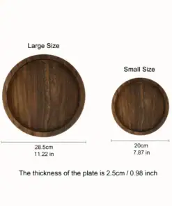 Two round wooden plates, one large (28.5cm) and one small (20cm), with a thickness of 2.5cm, on a white background. | 28Alchemy