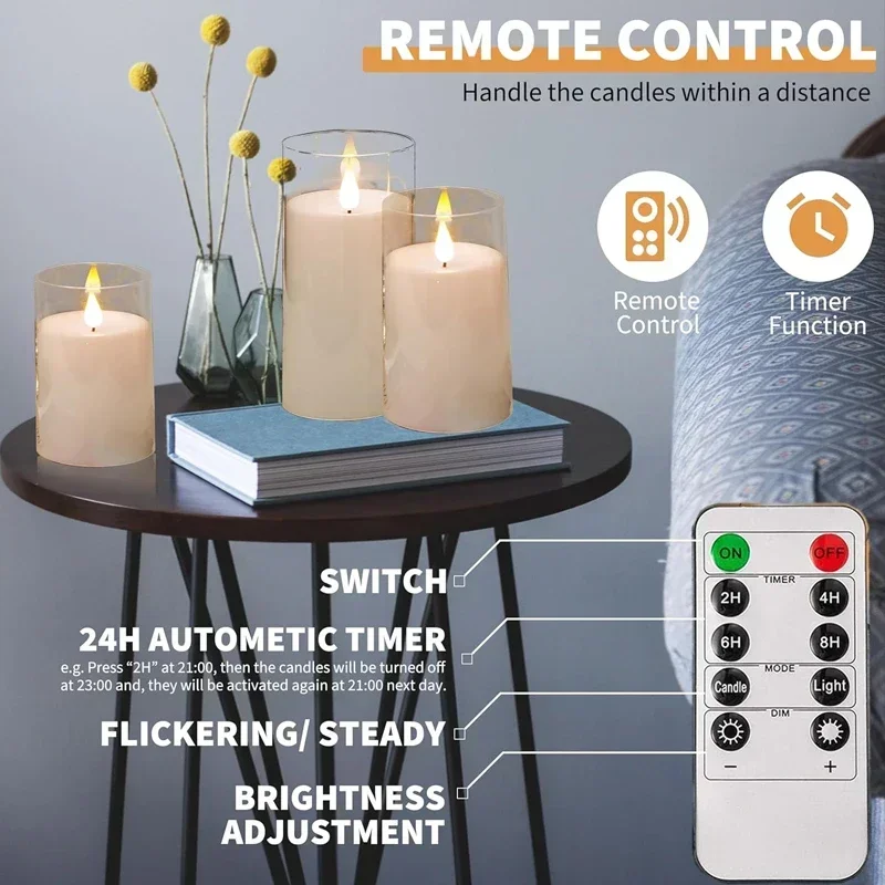 LED Acrylic Candle with Remote & Timer - Image 6